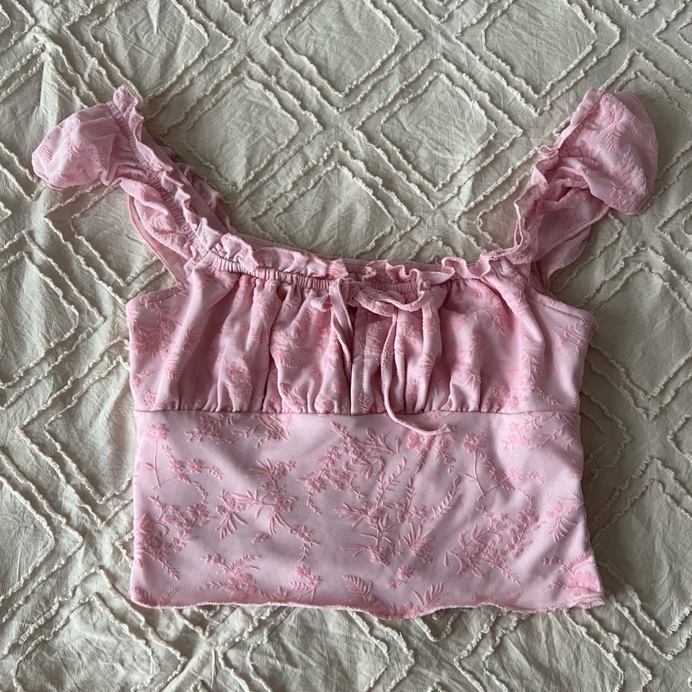 Pink Floral Ruffle Top
